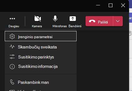 Raskite garso garsiakalbių įrenginio parametrus Teams. 