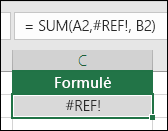 „Excel“ rodo #REF! klaidą, kai langelio nuoroda negalioja.