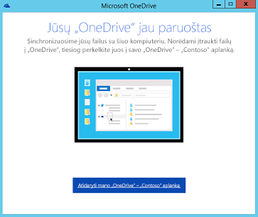"OneDrive" verslui naujos kartos sinchronizavimo kliento sąrankos vediklio baigimo puslapio ekrano nuotrauka