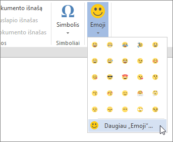 Spustelėkite daugiau "Emojis" mygtuką skirtuke įterpti, kad pasirinktumėte iš visų galimų "Emoji".