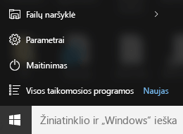 "Windows 10" pradžios meniu parametrų taikomoji programa