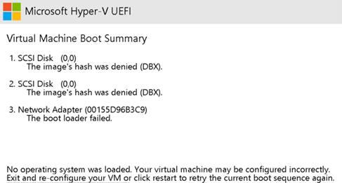 Microsoft Hyper-V UEFI uždrausta