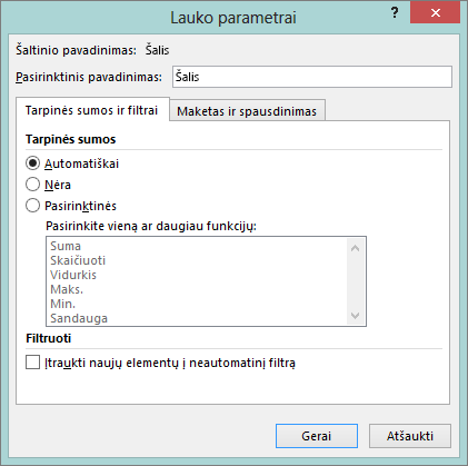 Subtotals & Filters tab in Field Settings dialog box