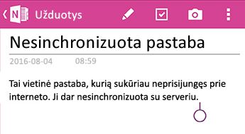 Nesinchronizuota Pastaba programoje "OneNote", skirta "Android"