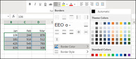 Kraštinių spalvų įtraukimas internetinė "Excel"