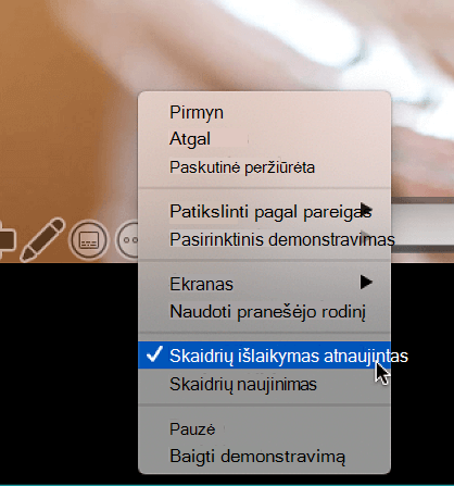 The More Options context menu in Presenter view showing Keep Slides Updated selected.