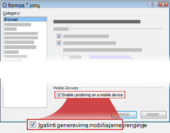 Mobile device setting in Form Options dialog box