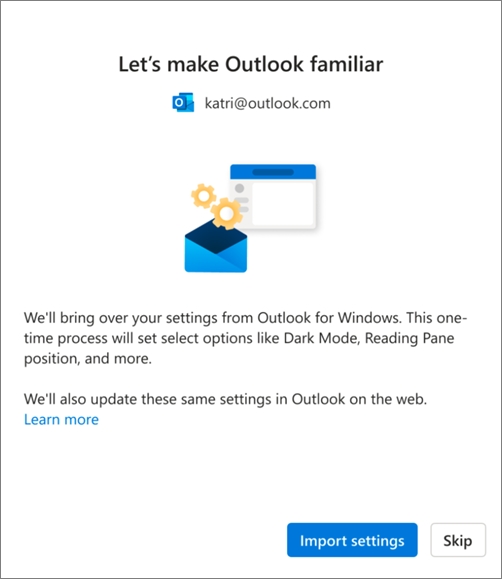 Parametrų importavimas į naują "Outlook", skirtą "Windows"