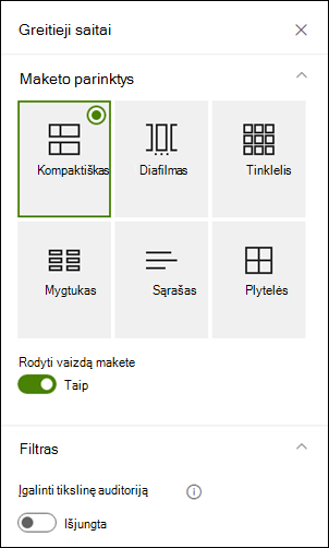 Properties pane showing additional options for a selected layout.