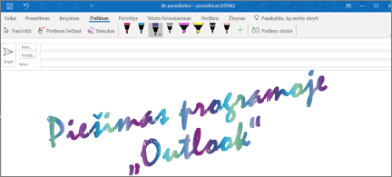 El. laiškas su piešiniu programoje „Outlook“ parašytas blizgančiu rašalu