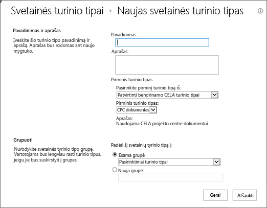 Dialogo langas turinio tipų kūrimas