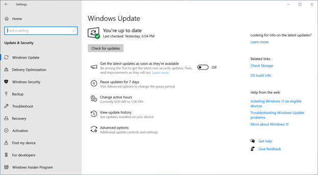 „Windows Update“ ekrano kopija