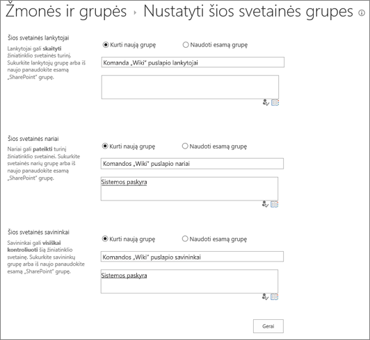 Set up groups for site dialog box