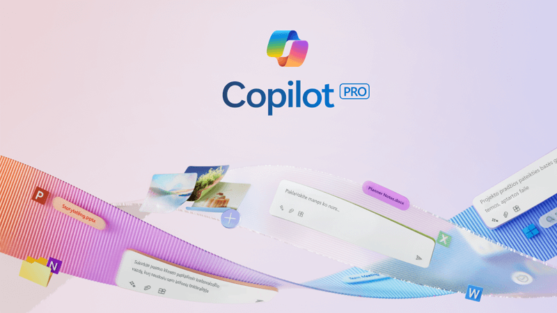 „Copilot“ logotipas, apsuptas spalvingų juostelių