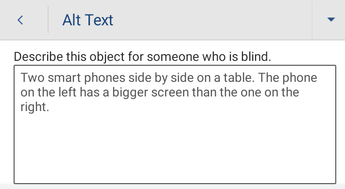 Dialogo langas Alternatyvusis tekstas programoje ""Word", skirtas "Android"".