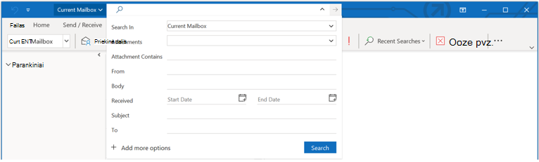 Išplėstinės ieškos naudojimas programoje "Outlook"