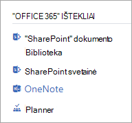 "Office 365" išteklius skyriuje prijungti grupės
