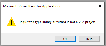 "Microsoft Visual Basic for Applications" lango klaidos ekrano nuotrauka