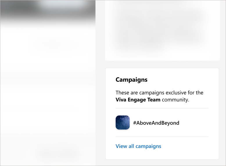 Ekrano nuotrauka, kurioje pavaizduota kampanijų plytelė, esanti bendruomenės puslapio dešinėje pusėje.