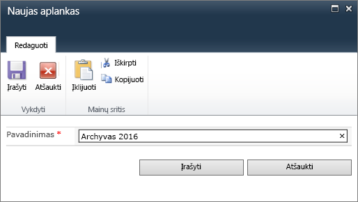 SharePoint 2010 New Folder dialog.
