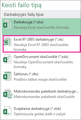 „Excel“ 97–2003 darbaknygės formatas
