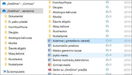 Ekrano kopija, kurioje rodomas asmeninis „OneDrive“ aplankas failų naršyklėje.