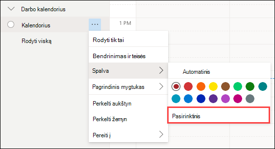 "Outlook Web" kalendoriaus spalvos pasirinkimas pasirinktinis