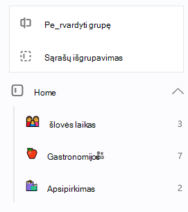 Home group is selected with the option to Rename group or Ungroup lists open