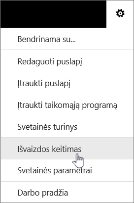 Meniu Parametrai su paryškinta parinktimi Keisti išvaizdą