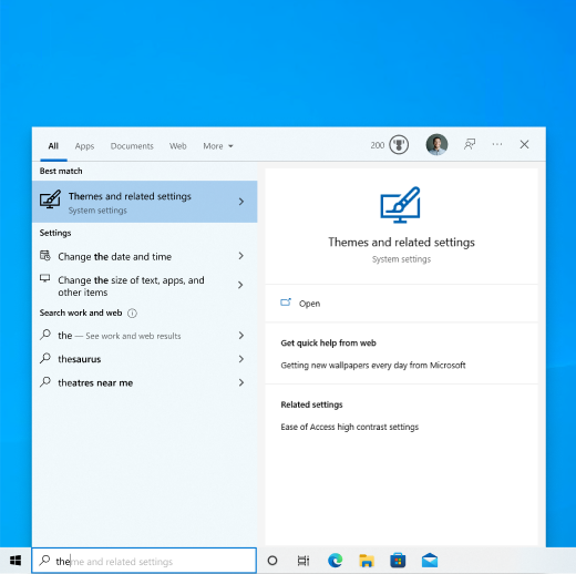 Windows 10 ieškos pagrindinis puslapis