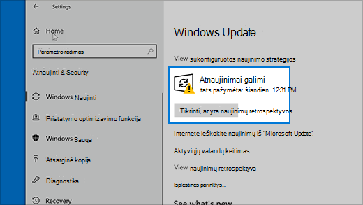 Patikrinti, ar yra „Windows 10“ naujinimų