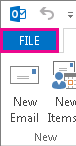 „Outlook“ juostelės kairiosios dalies ekrano nuotrauka su pažymėta parinktimi Failas