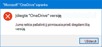 "OneDrive" klaidos iššokantis langas