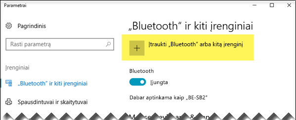 „Bluetooth“ įrenginio pridėjimas