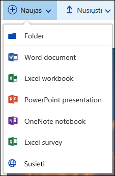 Office 365 Naujo aplanko arba dokumento kūrimas