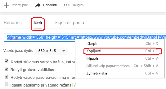 „iFrame“ įdėjimo kodų kopijavimas