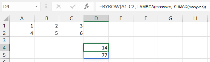 Second BYROW function example