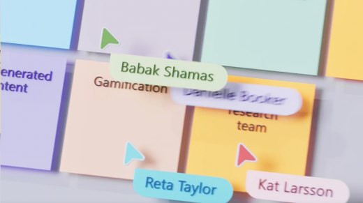 Bendradarbiavimo žymekliai leidžia lengvai sekti interaktyviosios lentos keitimus "Teams" susitikimo metu.
