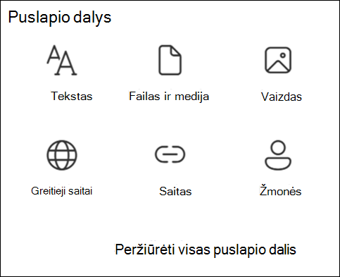 Puslapio dalių sąrašas įrankių komplekte