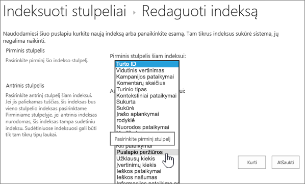 Edit index page with column selected from drop down box