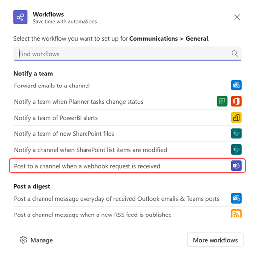 Screenshot showing workflow templates