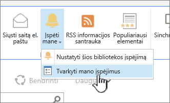 "SharePoint 2016" paryškintas mygtukas Tvarkyti įspėjimą