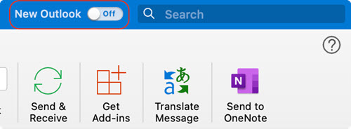 Naujas "Outlook", skirtos "Mac", perjungiklis