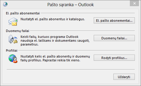 The mail dialog in Control panel