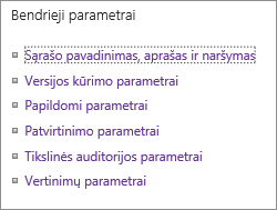 Bendrųjų parametrų saitų sąrašas