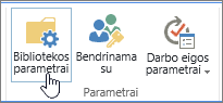 SharePoint Bibliotekos Parametrai juostelės mygtukai