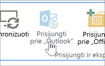 Juostelė su išjungta jungtimi prie "Outlook" mygtuko su paryškinta