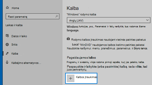 „Windows 10“ kalbos parametrai