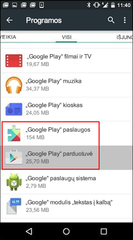 „Google Play“ parduotuvės taikomosios programos talpyklos valymas