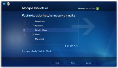 Media Library page in Windows Media Center